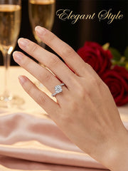 Sterling Silver 3D Heart Engagement Ring' with Angel Kiss Design & Adjustable Open Band
