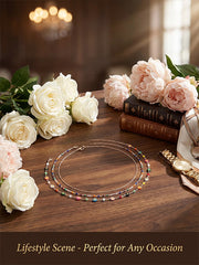 Summer Dopamine Rush- Multi-layered Colorful Crystal Beaded Daisy Necklace Elegant and Unique Layered Collarbone Chain