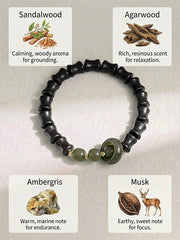 "Four Harmony" Bamboo-Style Incense Bead Bracelet | Agarwood & Sandalwood Calming Aromatherapy