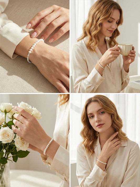Freshwater Aquaculture Pearl Bracelet Crushed S925 Silver Versatile Daily Commuting Style