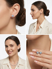 “Castle In The Sky”-Akoya Ginmame Type Earrings  Saltwater Cultured Pearls （6.5mm-7mm）