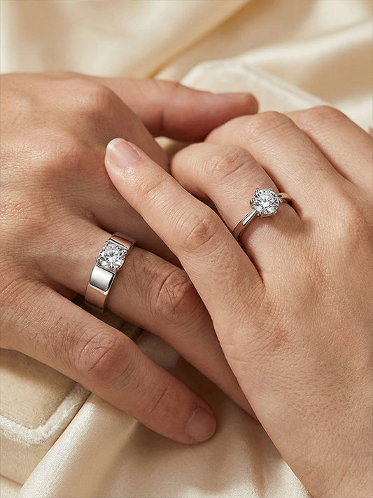Beloved Selection: Shining Couple Rings‘ Witnessing Unwavering Love Size Adjustable S925