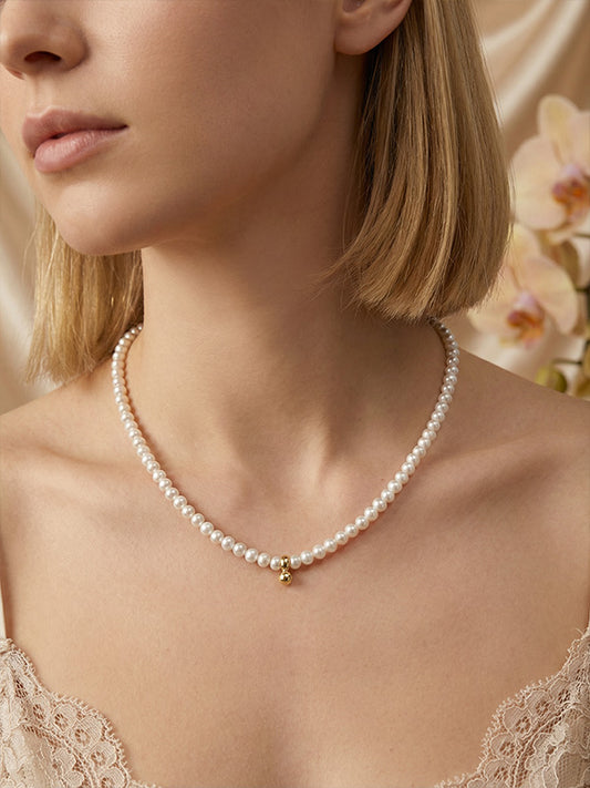 “Small Gold Bead” Freshwater Natural Pearl Collarbone Choker Necklace Modern Luxury Design 3mm