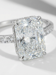 Sterling Silver Engagement Ring' with 7x10mm Large Rectangular Cubic Zirconia & Ice Flower Cut Design