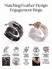 Hip Hop Cool Style Liquid Metal Black-White Feather Couple Rings Adjustable Opening