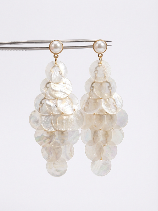 White Shell Round Slice Tassel Earrings Fairy Design Beach Holiday Women Earrings