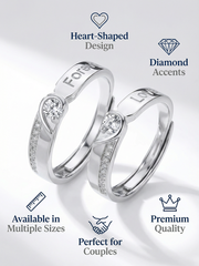 "Heartbeat Sync" Diamond Couple Rings' — Our Pulses Sparkle Together S999 Size Adjustable