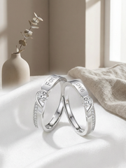 "Heartbeat Sync" Diamond Couple Rings' — Our Pulses Sparkle Together S999 Size Adjustable