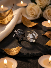 Hip Hop Cool Style Liquid Metal Black-White Feather Couple Rings Adjustable Opening