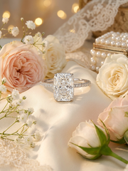 Sterling Silver Engagement Ring' with 7x10mm Large Rectangular Cubic Zirconia & Ice Flower Cut Design