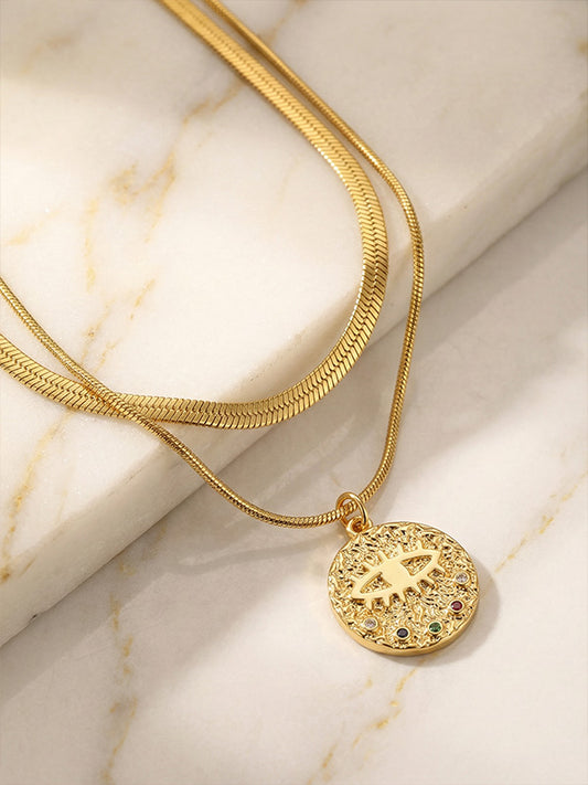 Evil Eye Double Snake Chain Choker Necklace for Women - Modern Luxury Layered Collarbone Accessory