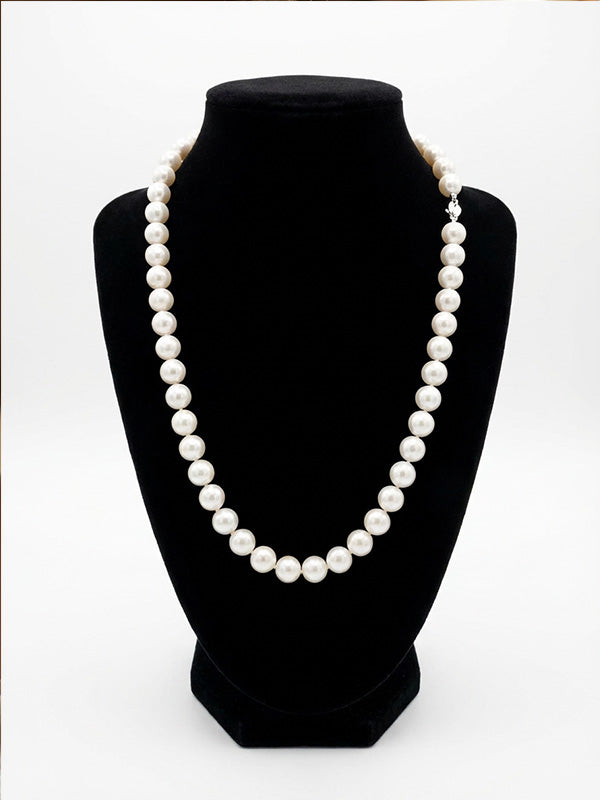 “Aurora Series” Freshwater Cultured Pearls Necklace Pure White Sycee AAAAA-Grade（10mm-11mm）