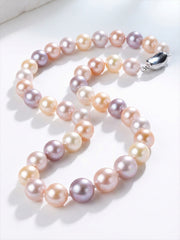 Color Freshwater Pearl Necklace S925 Silver Candy Mixed Color Bead Chain Natural Pearl Clavicle Necklace Women 7-8mm