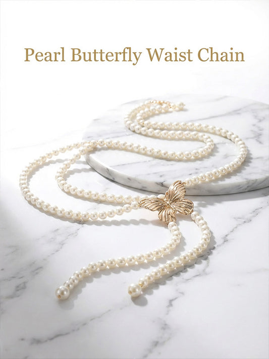 Butterfly Love Pearl Waist Chain Dress Belt Accessories Chain Matching Skirt 2025 New Female