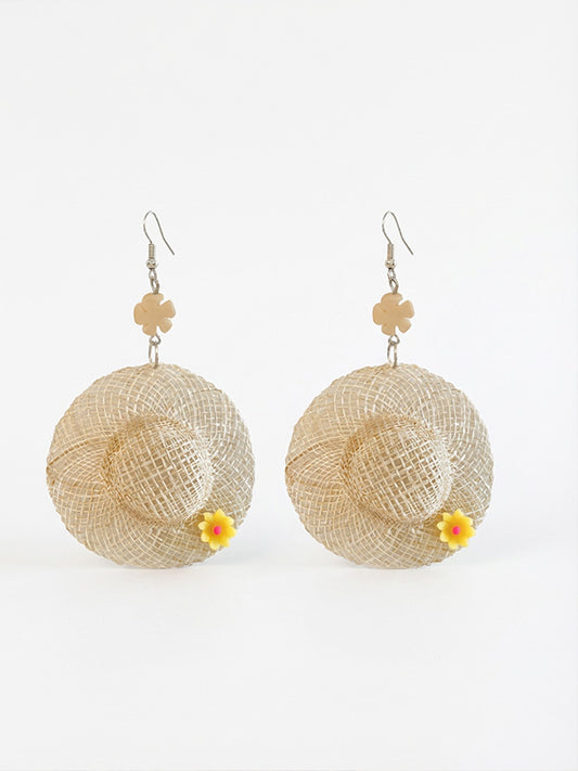Flower Woven Straw Stud Earrings Elegant Bohemian Beach Holiday Ear Jewelry