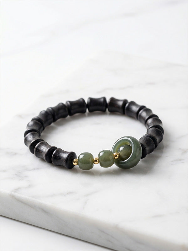 "Four Harmony" Bamboo-Style Incense Bead Bracelet | Agarwood & Sandalwood Calming Aromatherapy