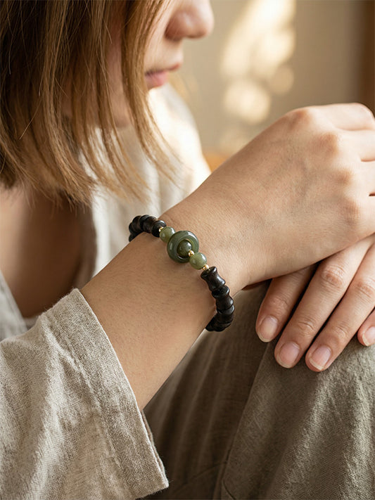 "Four Harmony" Bamboo-Style Incense Bead Bracelet | Agarwood & Sandalwood Calming Aromatherapy