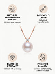 “Princess Diana Inspired” Edison Pearl Pendant Sterling Silver Jewelry with Small Square Diamonds（10mm-11mm）