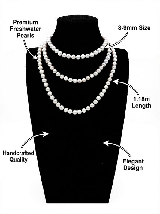 “Crown Jewelry” Freshwater Aquaculture "Seedless Pearl" Lengthened "Sweater Necklace"S925 Silver（8mm-9mm）Three