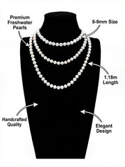 “Crown Jewelry” Freshwater Aquaculture "Seedless Pearl" Lengthened "Sweater Necklace"S925 Silver（8mm-9mm）Three