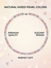 Color Freshwater Pearl Necklace S925 Silver Candy Mixed Color Bead Chain Natural Pearl Clavicle Necklace Women 7-8mm