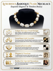 Elegant Baroque Pearl and Gold Accent Pearl Necklace Square Baroque