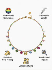 “Candy Diamond” Multi Colored Gemstone Gold Necklace Light Luxury Niche Collarbone Chain