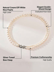 Rice Shaped Double-layer Freshwater Pearl Necklace Small Fragrance Style Necklace Fashionable Jewelry Gift for Girlfriend