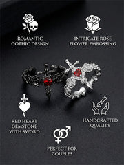 Gothic Dark Cross Couple Rings Adjustable Opening