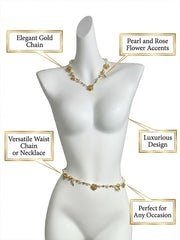 Golden Tea Flower Waist Chain Mountain Tea Flower Pearl Flower Golden Fragrance Sweater Chain Long Necklace