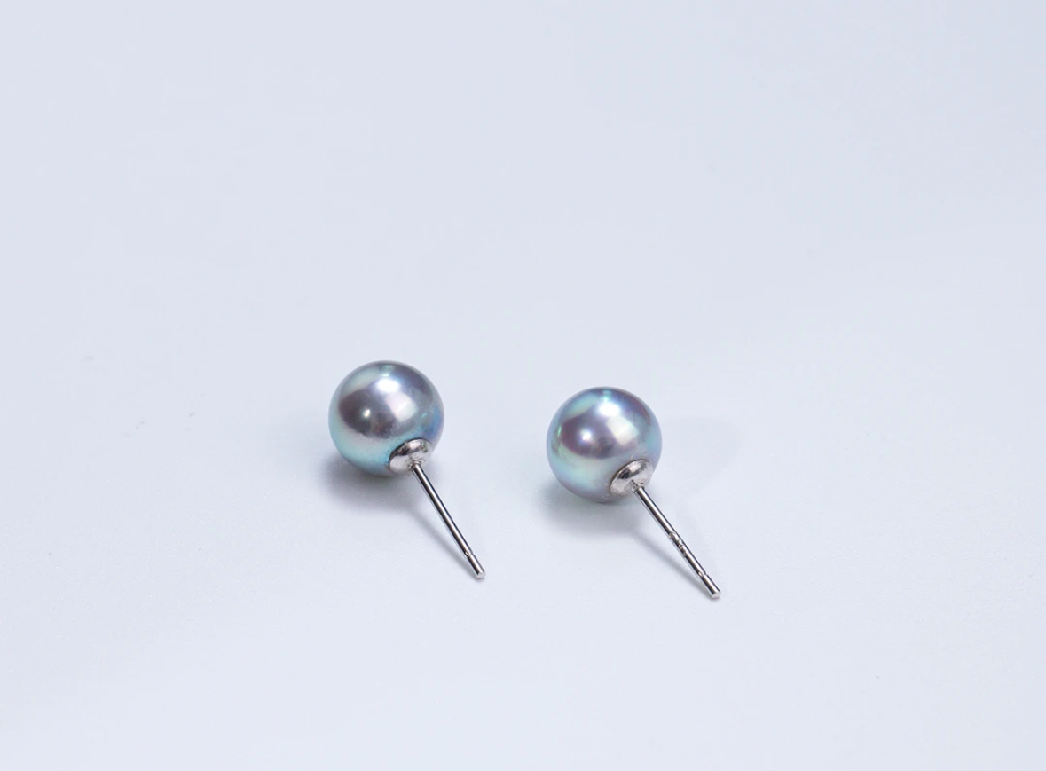 “Castle In The Sky”-Akoya Ginmame Type Earrings  Saltwater Cultured Pearls （6.5mm-7mm）