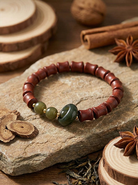 "Huarui Furen" Bamboo-Style Rose Incense Bead Bracelet | Agarwood & Sandalwood Calming Aromatherapy Jewelry
