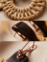 French Retro Rattan Woven Earrings Niche Elegant Bohemian Jewelry for Beach Vacation