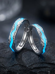 Starlit Embrace Couple Rings Moonlight Vows That Never Part Night Light S925 Silver Adjustable Opening