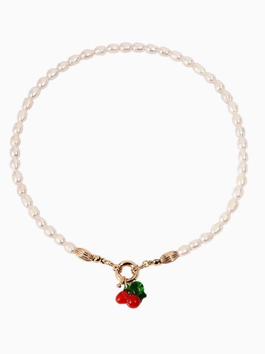 “Cherry Love” Natural Pearl Necklace Summer Ins Niche Clavicle Chain