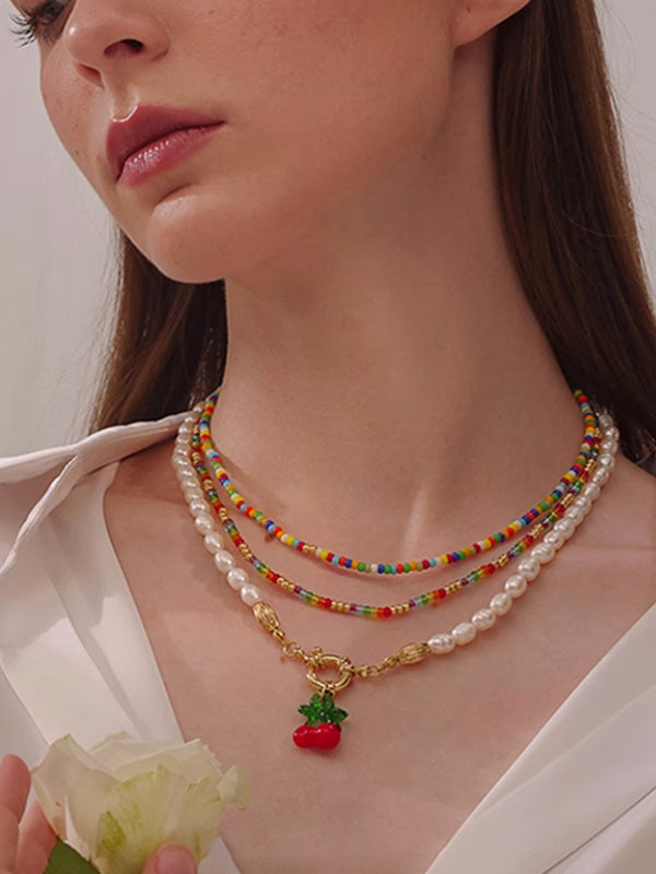 “Cherry Love” Natural Pearl Necklace Summer Ins Niche Clavicle Chain