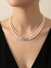 Rice Shaped Double-layer Freshwater Pearl Necklace Small Fragrance Style Necklace Fashionable Jewelry Gift for Girlfriend