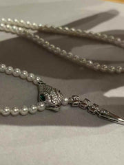 Kalung Mutiara Budidaya Air Tawar "Seri Ular Bermata Hijau" Edisi Terbatas Bahan Perak Sterling
