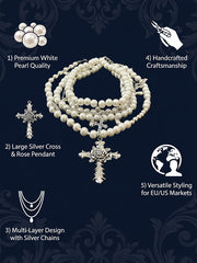 Vintage Pearl Cross Necklace Multilayer Pearl Cross