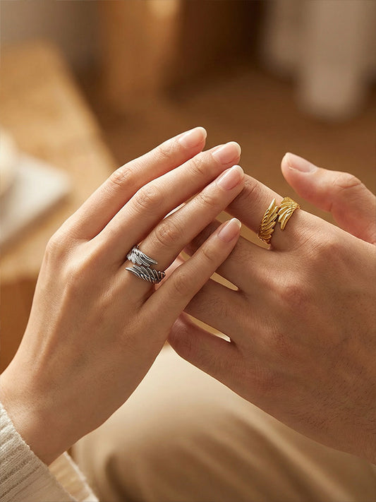 Angel's Wings Couple Rings S925 Silver Adjustable Opening